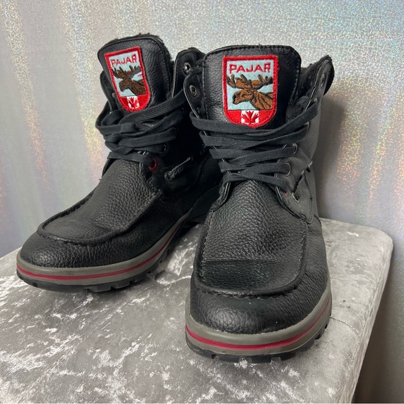 Pajar winter boots black high top sneaker style shoes black red blue shiny warm - Picture 3 of 9